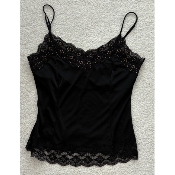 The Limited Tops - Vintage The Limited Y2K Lace Trim Sweetheart Black Slip Cami Whimsigoth Size M